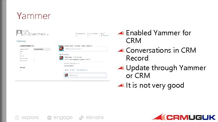 Yammer Enabled Yammer for CRM Conversations in CRM Record Update through Yammer or CRM