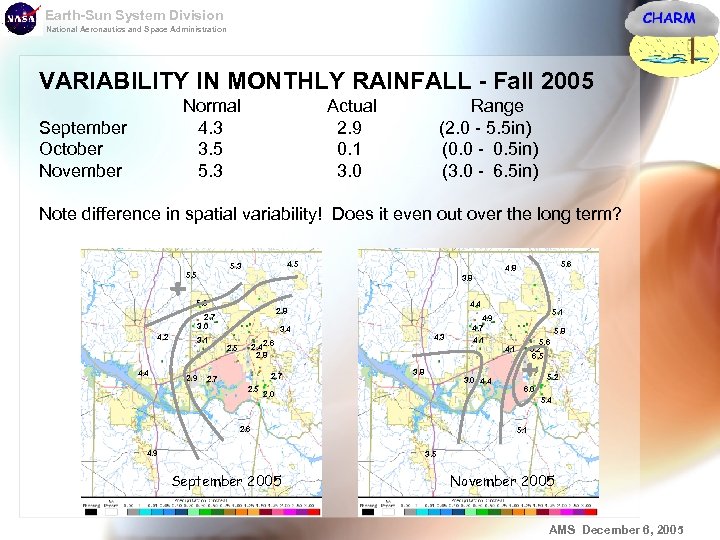 Earth-Sun System Division National Aeronautics and Space Administration VARIABILITY IN MONTHLY RAINFALL - Fall