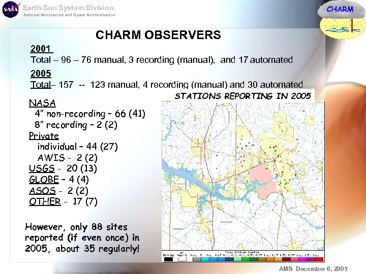Earth-Sun System Division National Aeronautics and Space Administration CHARM OBSERVERS 2001 Total – 96