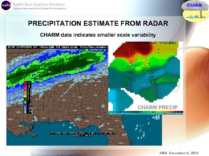 Earth-Sun System Division National Aeronautics and Space Administration PRECIPITATION ESTIMATE FROM RADAR CHARM data