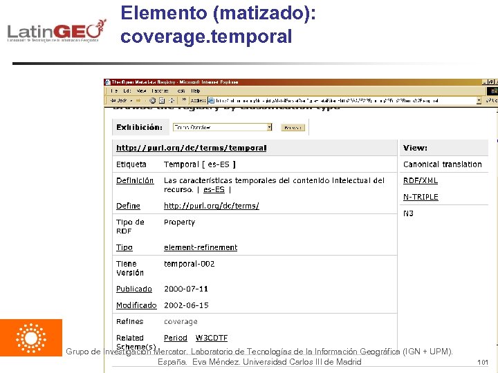 Elemento (matizado): coverage. temporal Grupo de Investigación Mercator. Laboratorio de Tecnologías de la Información