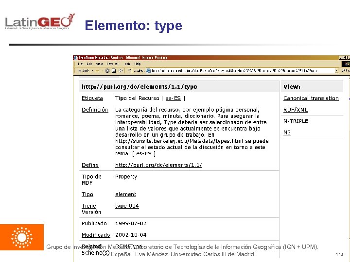 Elemento: type Grupo de Investigación Mercator. Laboratorio de Tecnologías de la Información Geográfica (IGN