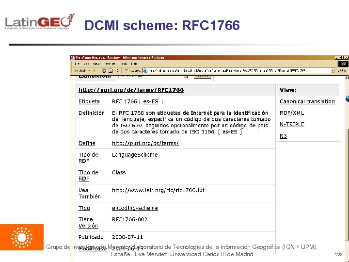 DCMI scheme: RFC 1766 Grupo de Investigación Mercator. Laboratorio de Tecnologías de la Información