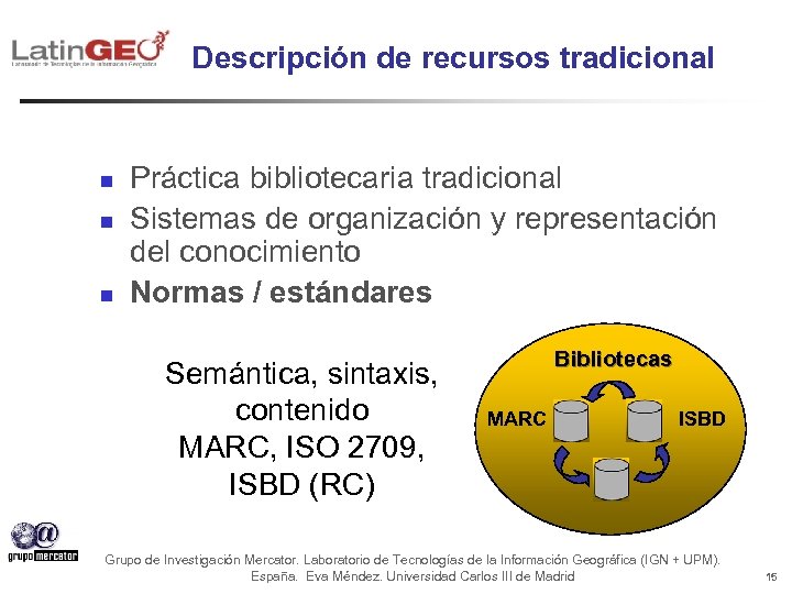 Descripción de recursos tradicional n n n Práctica bibliotecaria tradicional Sistemas de organización y