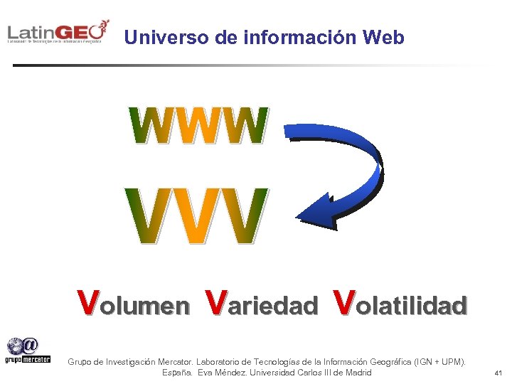 Universo de información Web Volumen Variedad Volatilidad Grupo de Investigación Mercator. Laboratorio de Tecnologías