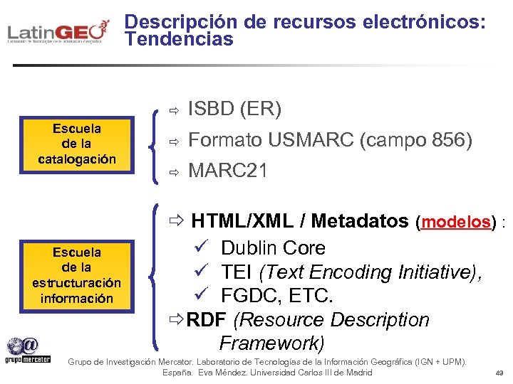 Descripción de recursos electrónicos: Tendencias ð Escuela de la catalogación Escuela de la estructuración