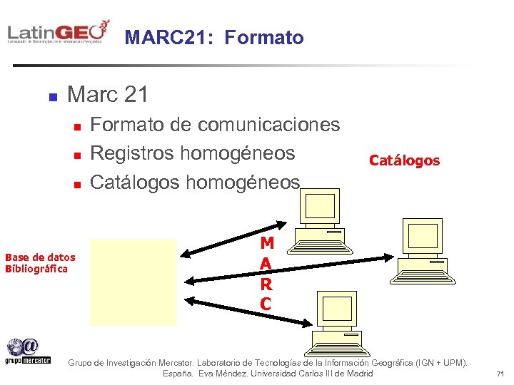 MARC 21: Formato n Marc 21 n n n Base de datos Bibliográfica Formato