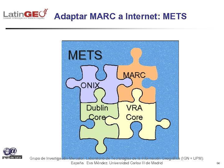 Adaptar MARC a Internet: METS MARC ONIX Dublin Core VRA Core Grupo de Investigación