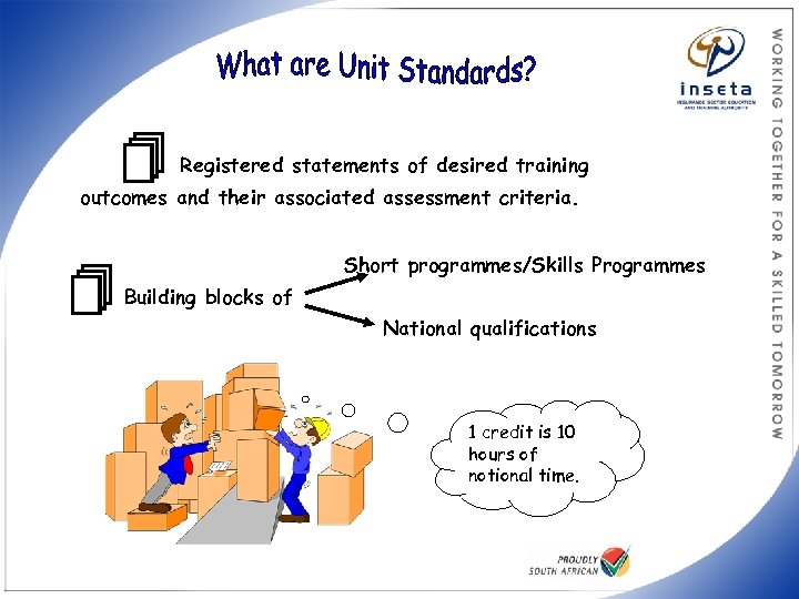  Registered statements of desired training outcomes and their associated assessment criteria. Short programmes/Skills