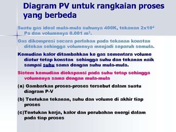 Diagram PV untuk rangkaian proses yang berbeda Suatu gas ideal mula-mula suhunya 400 K,
