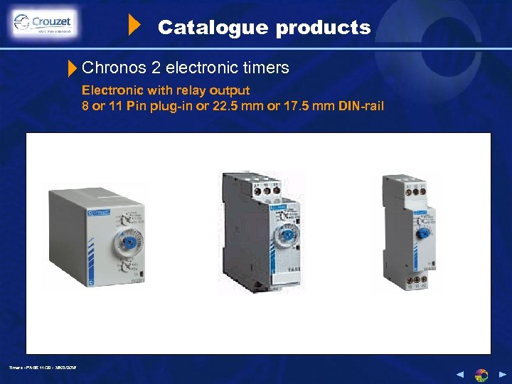 Catalogue products Chronos 2 electronic timers Electronic with relay output 8 or 11 Pin