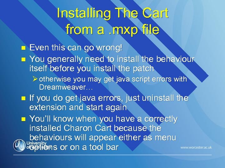 Installing The Cart from a. mxp file n n Even this can go wrong!