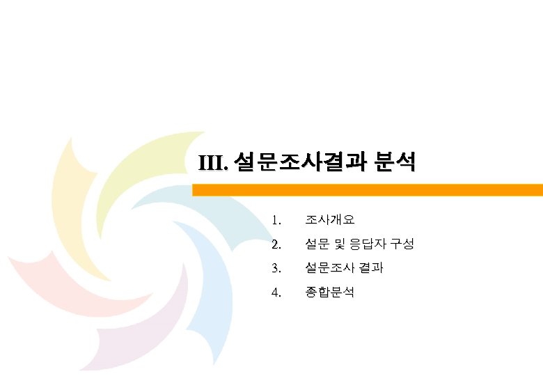 Ⅲ. 설문조사결과 분석 1. 조사개요 2. 설문 및 응답자 구성 3. 설문조사 결과 4.