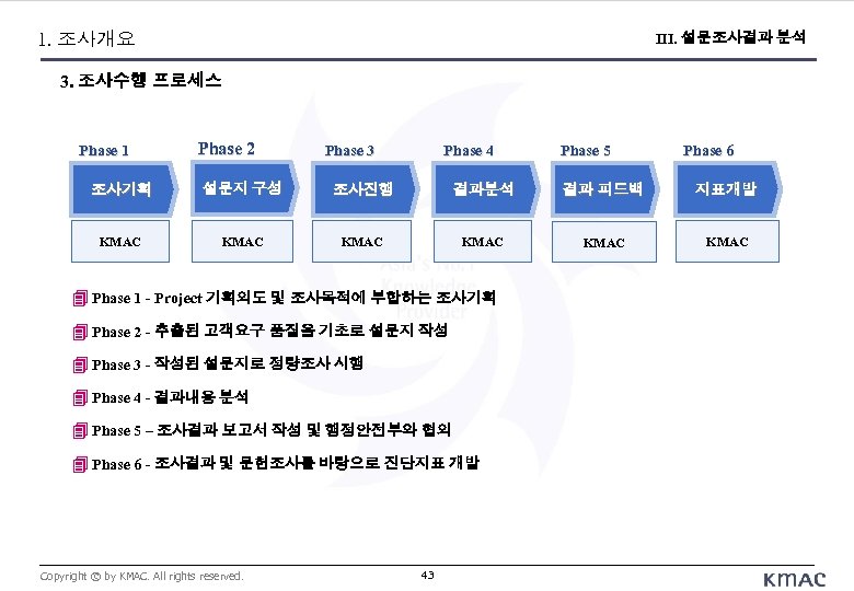 Ⅳ. 조사 수행 Process 1. 조사개요 III. 설문조사결과 분석 3. 조사수행 프로세스 Phase 1