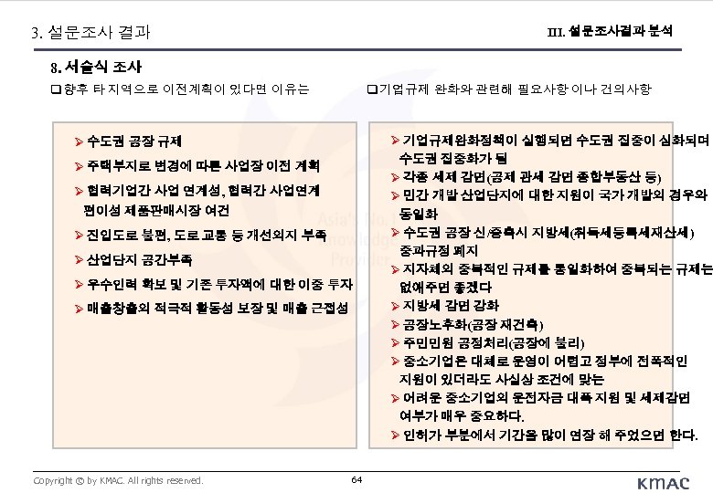 3. 설문조사 결과 III. 설문조사결과 분석 8. 서술식 조사 향후 타 지역으로 이전계획이 있다면