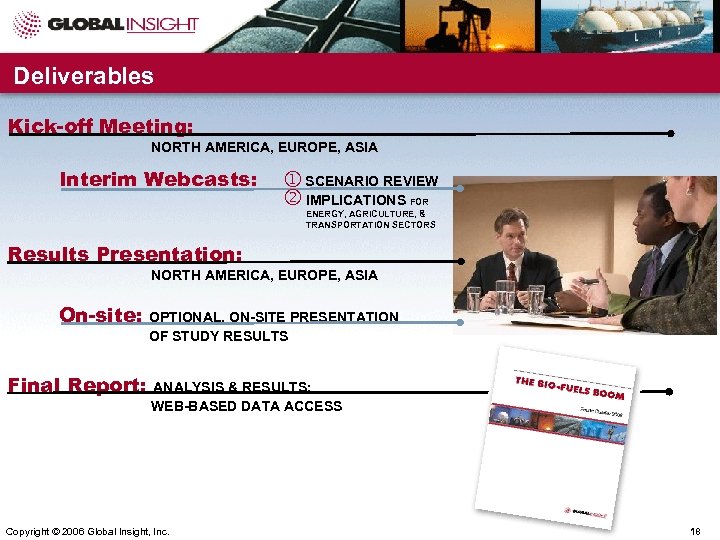 Deliverables Kick-off Meeting: NORTH AMERICA, EUROPE, ASIA Interim Webcasts: SCENARIO REVIEW IMPLICATIONS FOR ENERGY,