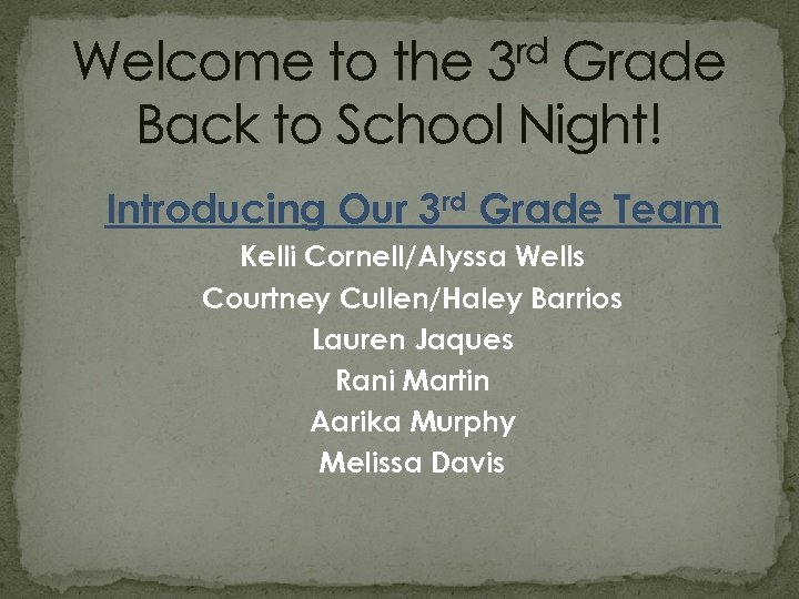rd 3 Welcome to the Grade Back to School Night! Introducing Our 3 rd