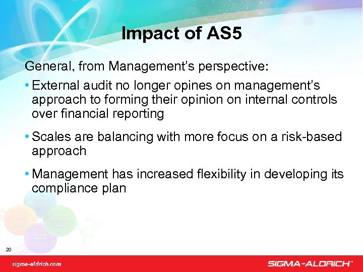 Impact of AS 5 General, from Management’s perspective: • External audit no longer opines