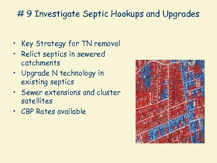 # 9 Investigate Septic Hookups and Upgrades • Key Strategy for TN removal •