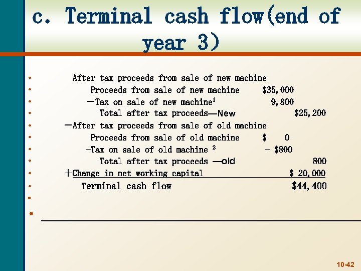 c．Terminal cash flow(end of year 3） • • • After tax proceeds from sale