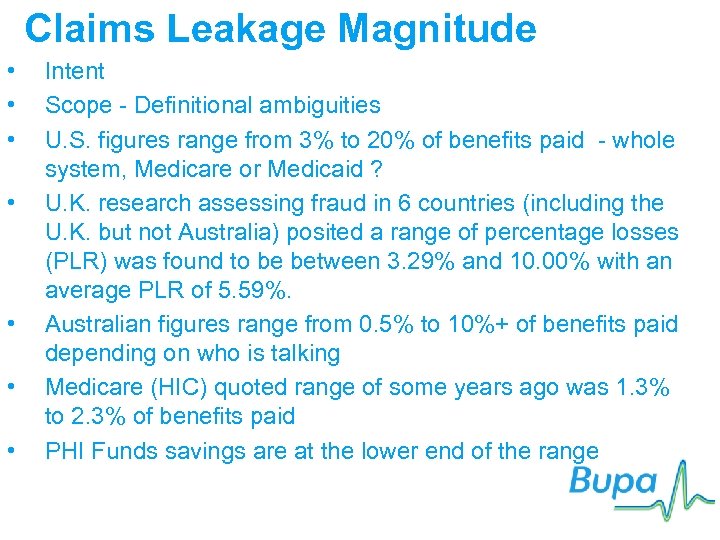 Claims Leakage Magnitude • • Intent Scope - Definitional ambiguities U. S. figures range