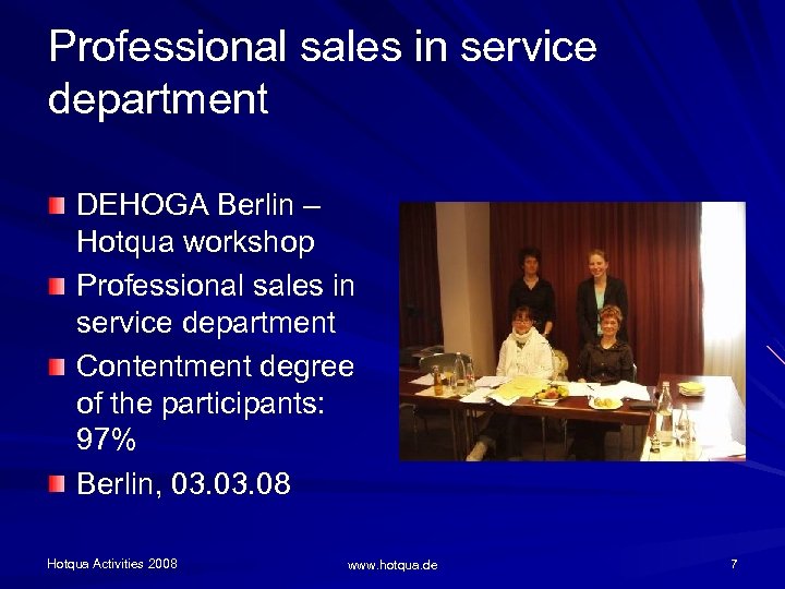 Professional sales in service department DEHOGA Berlin – Hotqua workshop Professional sales in service