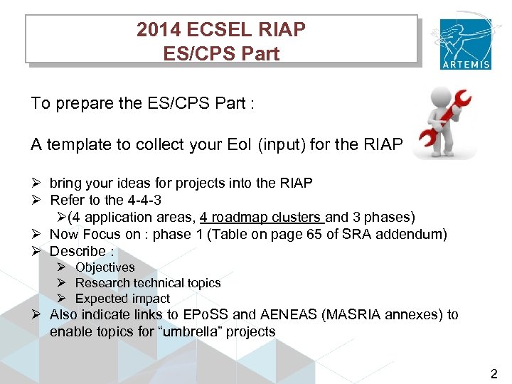 2014 ECSEL RIAP ES/CPS Part To prepare the ES/CPS Part : A template to