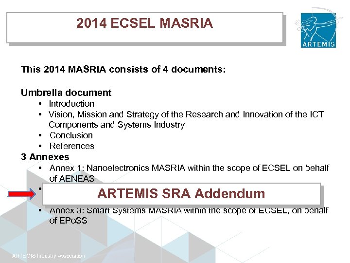 2014 ECSEL MASRIA This 2014 MASRIA consists of 4 documents: Umbrella document • Introduction