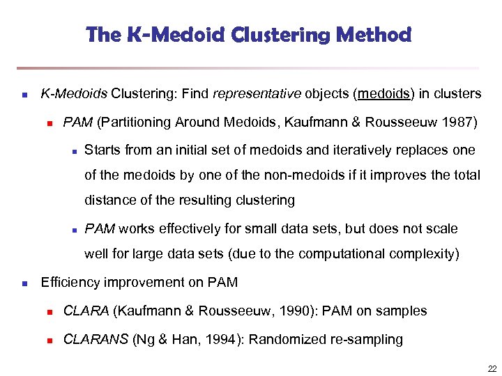 The K-Medoid Clustering Method n K-Medoids Clustering: Find representative objects (medoids) in clusters n