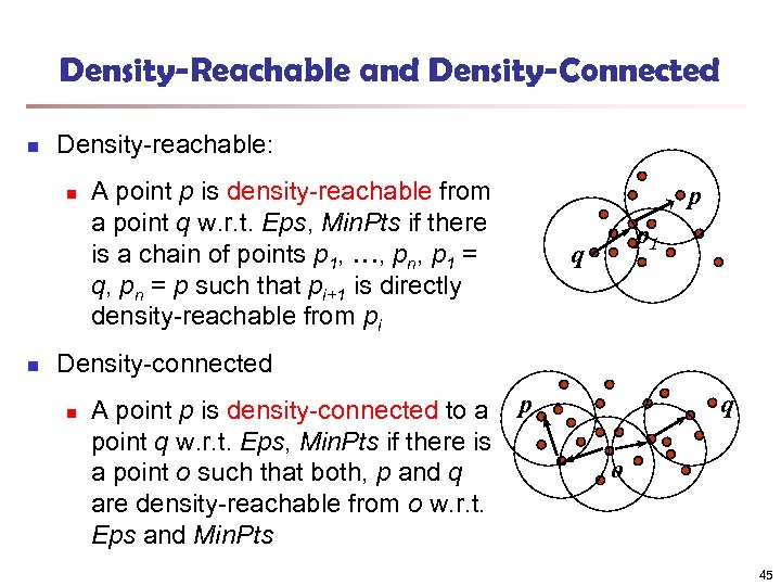 Density-Reachable and Density-Connected n Density-reachable: n n A point p is density-reachable from a