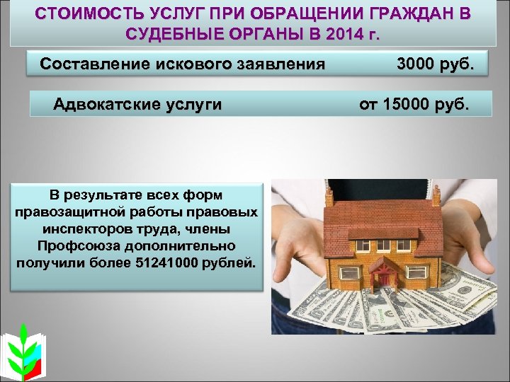 СТОИМОСТЬ УСЛУГ ПРИ ОБРАЩЕНИИ ГРАЖДАН В СУДЕБНЫЕ ОРГАНЫ В 2014 г. Составление искового заявления