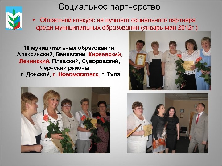 Социальное партнерство • Областной конкурс на лучшего социального партнера среди муниципальных образований (январь-май 2012