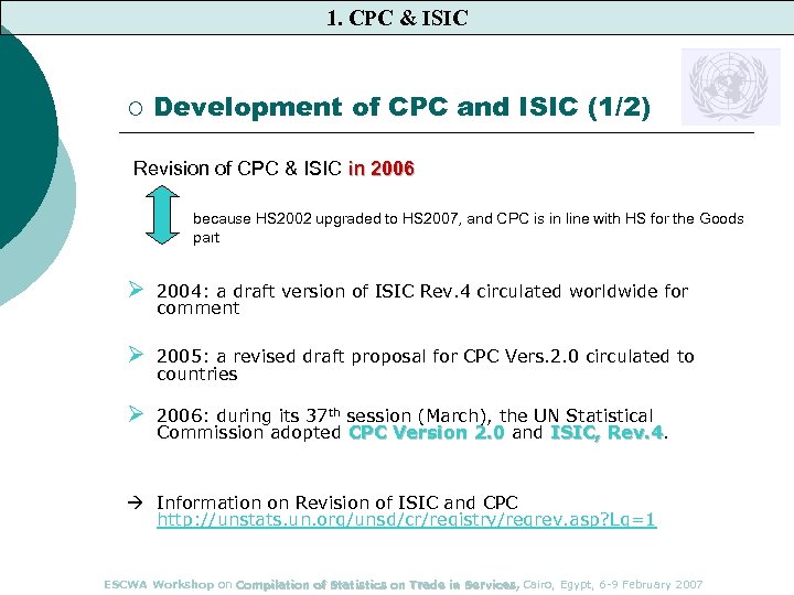 1. CPC & ISIC ¡ Development of CPC and ISIC (1/2) Revision of CPC