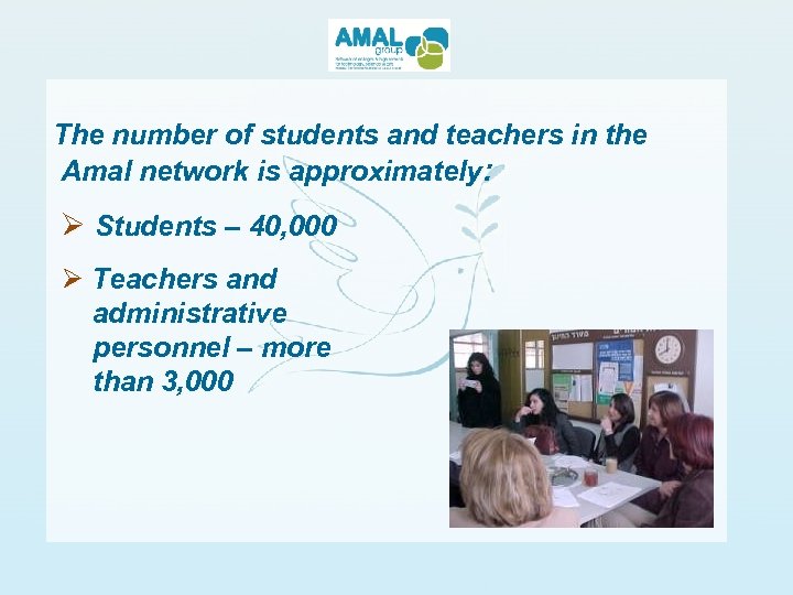 The number of students and teachers in the Amal network is approximately: Ø Students