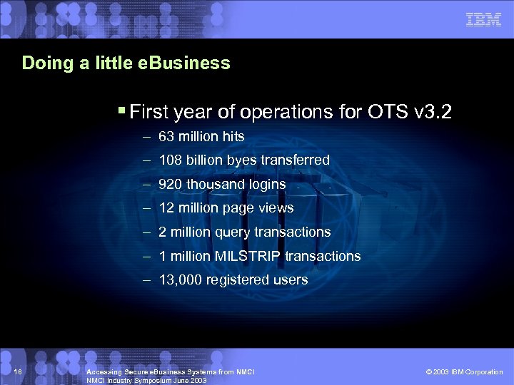 Doing a little e. Business § First year of operations for OTS v 3.