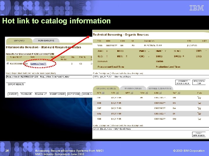 Hot link to catalog information 26 Accessing Secure e. Business Systems from NMCI Industry