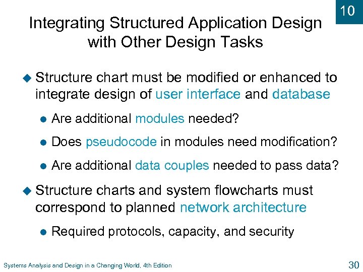 Integrating Structured Application Design with Other Design Tasks 10 u Structure chart must be