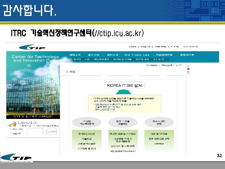 감사합니다. ITRC 기술혁신정책연구센터(//ctip. icu. ac. kr) 32 
