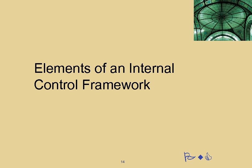 Elements of an Internal Control Framework 14 Pw. C 