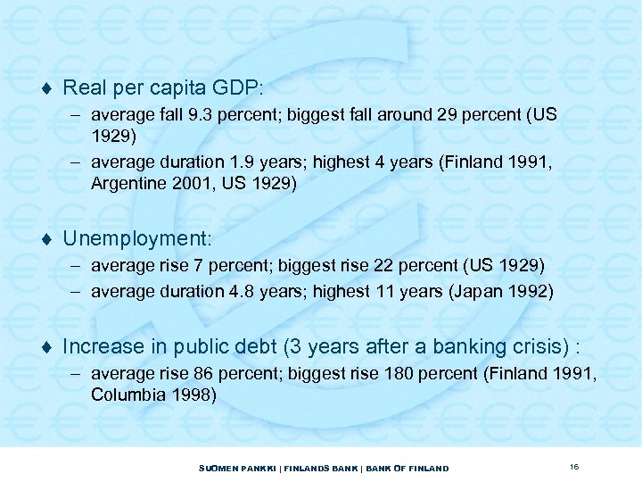 ¨ Real per capita GDP: – average fall 9. 3 percent; biggest fall around