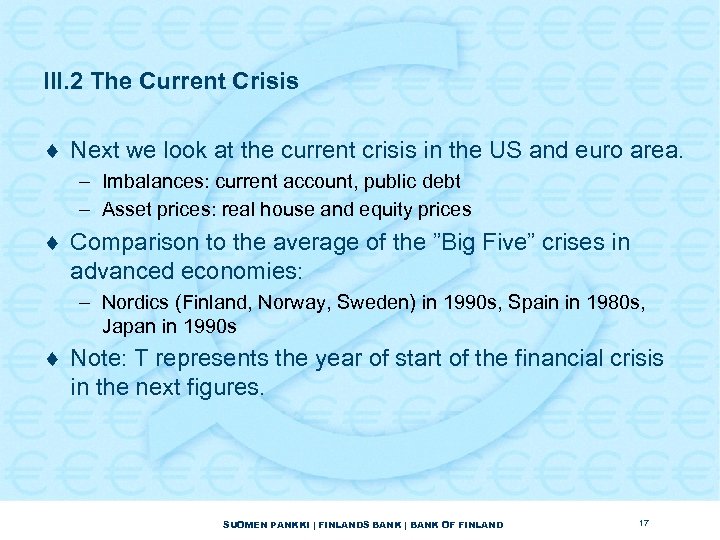 III. 2 The Current Crisis ¨ Next we look at the current crisis in