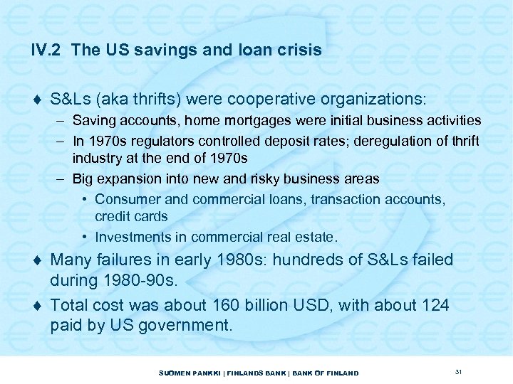 IV. 2 The US savings and loan crisis ¨ S&Ls (aka thrifts) were cooperative