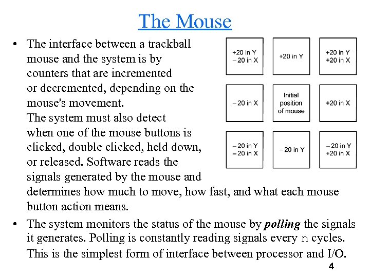 The Mouse • The interface between a trackball mouse and the system is by
