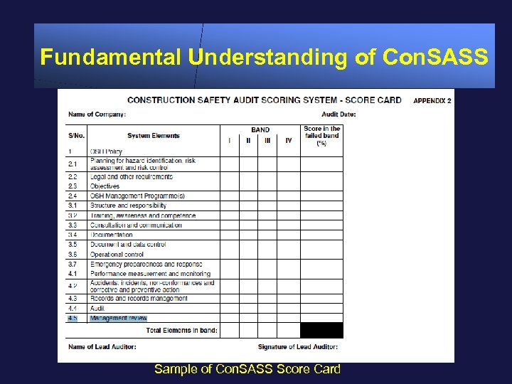 Fundamental Understanding of Con. SASS Sample of Con. SASS Score Card 