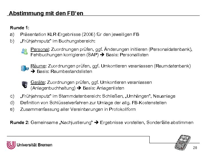 Abstimmung mit den FB‘en Runde 1: a) Präsentation KLR-Ergebnisse (2006) für den jeweiligen FB
