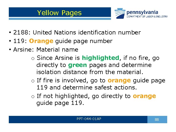 Yellow Pages • 2188: United Nations identification number • 119: Orange guide page number