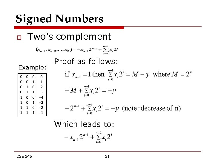 Signed Numbers o Two’s complement Example: 0 0 1 1 0 1 0 1