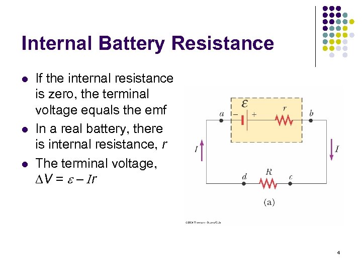 Internal Battery Resistance l l l If the internal resistance is zero, the terminal