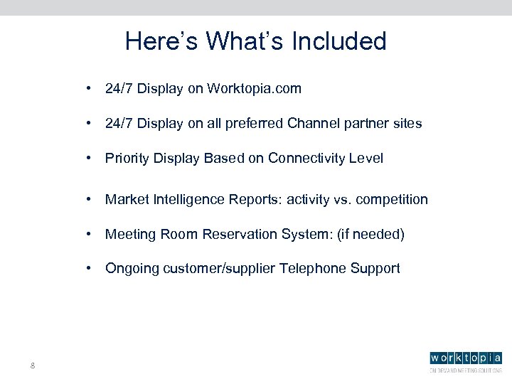 Here’s What’s Included • 24/7 Display on Worktopia. com • 24/7 Display on all