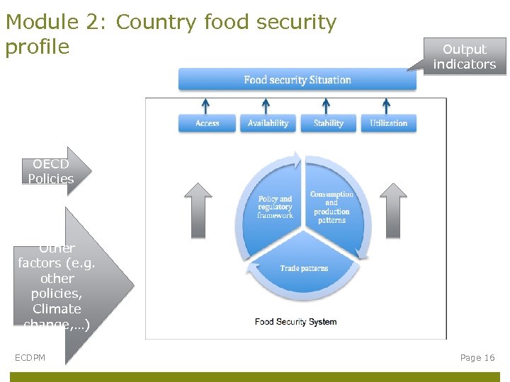 Module 2: Country food security profile Output indicators OECD Policies Other factors (e. g.